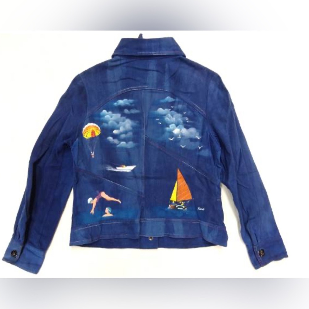 1970s Roncelli handpainted Wearable art denim jacket S